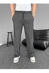 Su Yolu Çizgili Cepli Pantalon - Siyah