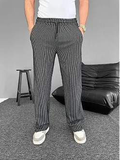 Su Yolu Çizgili Cepli Pantalon - Siyah
