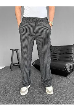 Su Yolu Çizgili Cepli Pantalon - Siyah