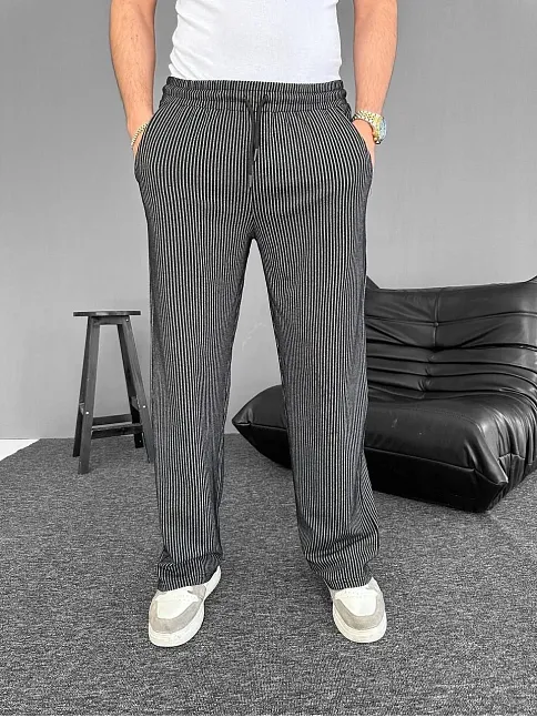 Su Yolu Çizgili Cepli Pantalon - Siyah
