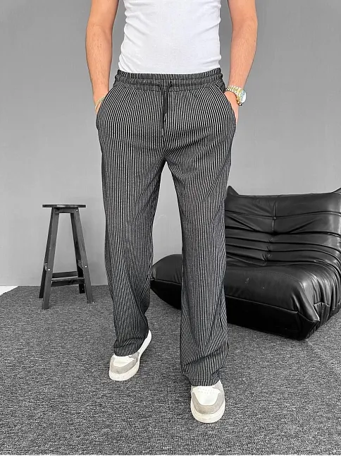 Su Yolu Çizgili Cepli Pantalon - Siyah