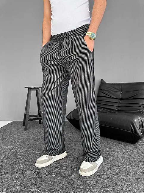 Su Yolu Çizgili Cepli Pantalon - Siyah
