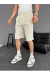Su Yolu Çizgili Ön Arka Cepli Şort Yazlık Nefes Alabilir - Bej