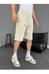 Su Yolu Çizgili Ön Arka Cepli Şort Yazlık Nefes Alabilir - Bej