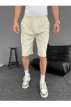 Su Yolu Çizgili Ön Arka Cepli Şort Yazlık Nefes Alabilir - Bej