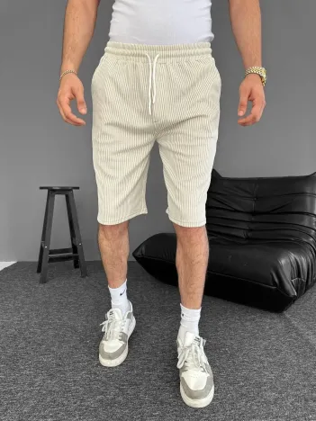 Su Yolu Çizgili Ön Arka Cepli Şort Yazlık Nefes Alabilir - Bej Su Yolu Çizgili Ön Arka Cepli Şort Yazlık Nefes Alabilir - Bej