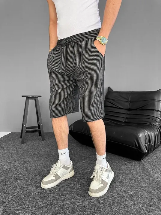 Su Yolu Çizgili Ön Arka Cepli Şort Yazlık Nefes Alabilir - Siyah Su Yolu Çizgili Ön Arka Cepli Şort Yazlık Nefes Alabilir - Siyah