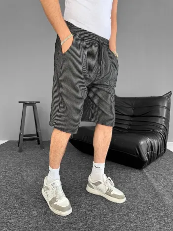 Su Yolu Çizgili Ön Arka Cepli Şort Yazlık Nefes Alabilir - Siyah Su Yolu Çizgili Ön Arka Cepli Şort Yazlık Nefes Alabilir - Siyah