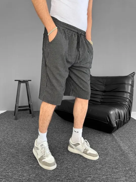 Su Yolu Çizgili Ön Arka Cepli Şort Yazlık Nefes Alabilir - Siyah Su Yolu Çizgili Ön Arka Cepli Şort Yazlık Nefes Alabilir - Siyah