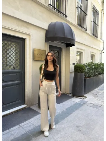 Su Yolu Çizgili Kolay Kombinle Ne Bilir Cepli Pantolon - Bej