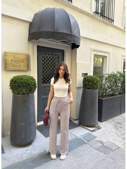 Su Yolu Çizgili kolay Kombinle Ne Bilir Cepli Pantolon - Bordo