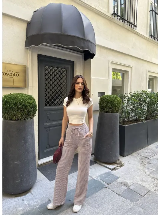 Su Yolu Çizgili kolay Kombinle Ne Bilir Cepli Pantolon - Bordo