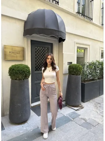 Su Yolu Çizgili kolay Kombinle Ne Bilir Cepli Pantolon - Bordo