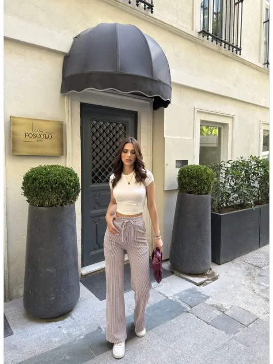 Su Yolu Çizgili kolay Kombinle Ne Bilir Cepli Pantolon - Bordo