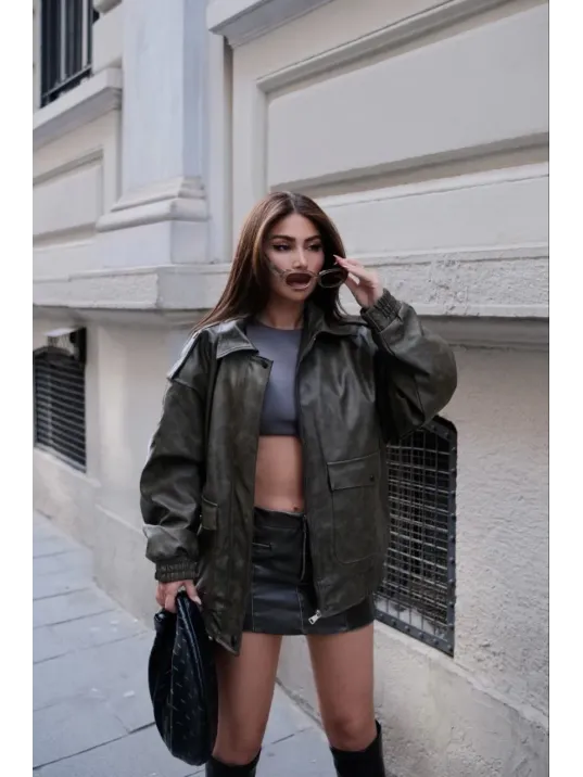 Suni Deri Pilot Ceket