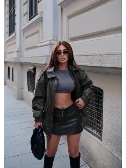 Suni Deri Pilot Ceket