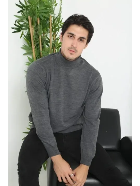 Unisex Tam Boğazlı Balıkçı Yaka Dokuma Triko - Füme