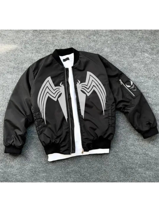 Venom Örümcek Desenli Erkek Mont – Siyah Bomber Ceket, Fermuarlı, Kol Fermuarlı Cep Detaylı, Günlük ve Sokak Modası İçin Uygun - Siyah Venom Örümcek Desenli Erkek Mont – Siyah Bomber Ceket, Fermuarlı, Kol Fermuarlı Cep Detaylı, Günlük ve Sokak Modası İçin Uygun - Siyah