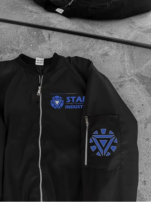 Stark Industries Siyah Bomber Mont – Fermuarlı, Cepli, Uzun Kollu, Kapitone Astarlı, Bahar Ve Kış Mevsimi Rahat Unisex Ceket - Siyah