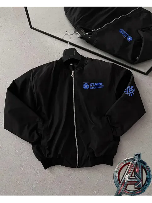 Stark Industries Siyah Bomber Mont – Fermuarlı, Cepli, Uzun Kollu, Kapitone Astarlı, Bahar Ve Kış Mevsimi Rahat Unisex Ceket - Siyah