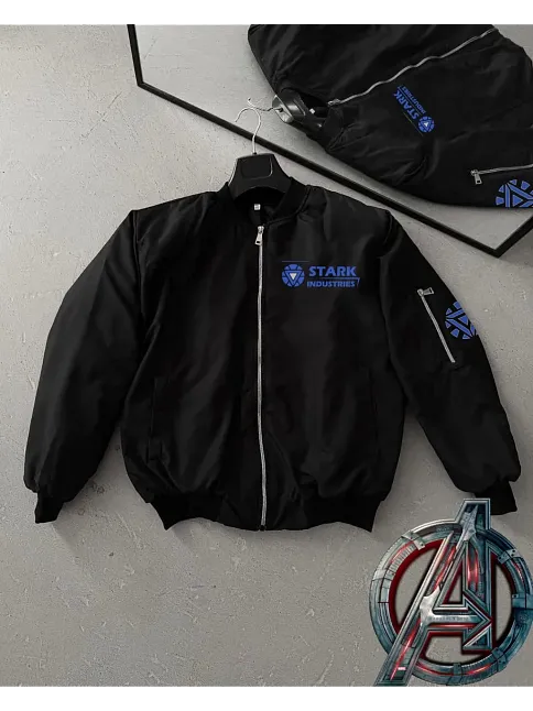 Stark Industries Siyah Bomber Mont – Fermuarlı, Cepli, Uzun Kollu, Kapitone Astarlı, Bahar Ve Kış Mevsimi Rahat Unisex Ceket - Siyah