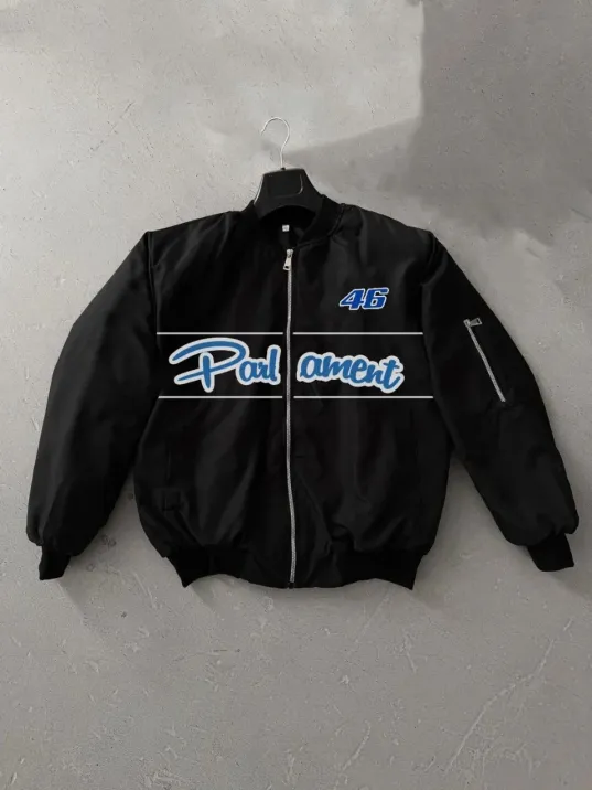 Siyah Parliament Bomber Mont – 46 Numara Detaylı, Fermuarlı, Cepli, Uzun Kollu, Spor ve Günlük Giyim İçin Rahat Unisex Mont - Siyah Siyah Parliament Bomber Mont – 46 Numara Detaylı, Fermuarlı, Cepli, Uzun Kollu, Spor ve Günlük Giyim İçin Rahat Unisex Mont - Siyah