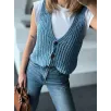 Triko Kolsuz Düğmeli Yelek - Mavi