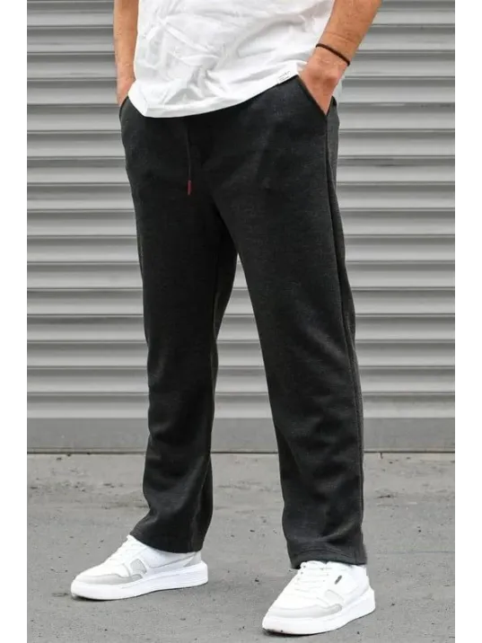 Erkek Üç İplik Basic Eşofman Boru Paça İpli Pantolon - Antrasit