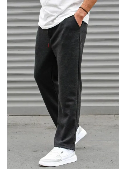 Erkek Üç İplik Basic Eşofman Boru Paça İpli Pantolon - Antrasit