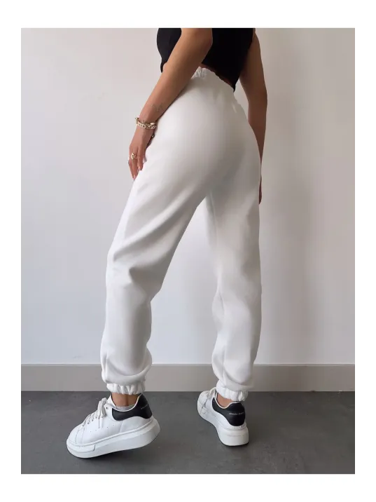 Üç İplik Basic Lastikli Eşofman Pantolon - Beyaz