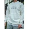 Üç İplik Bisiklet Yaka Baskılı SweatShirt - Beyaz