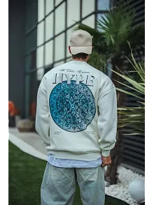 Üç İplik Bisiklet Yaka Baskılı Sweatshirt - Beyaz