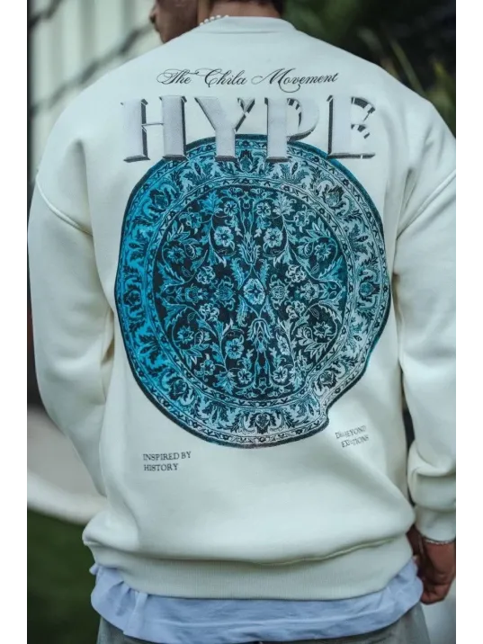 Üç İplik Bisiklet Yaka Baskılı SweatShirt - Beyaz