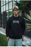 Üç İplik Bisiklet Yaka Baskılı Sweatshirt - Siyah