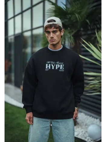 Üç İplik Bisiklet Yaka Baskılı SweatShirt - Siyah Üç İplik Bisiklet Yaka Baskılı SweatShirt - Siyah