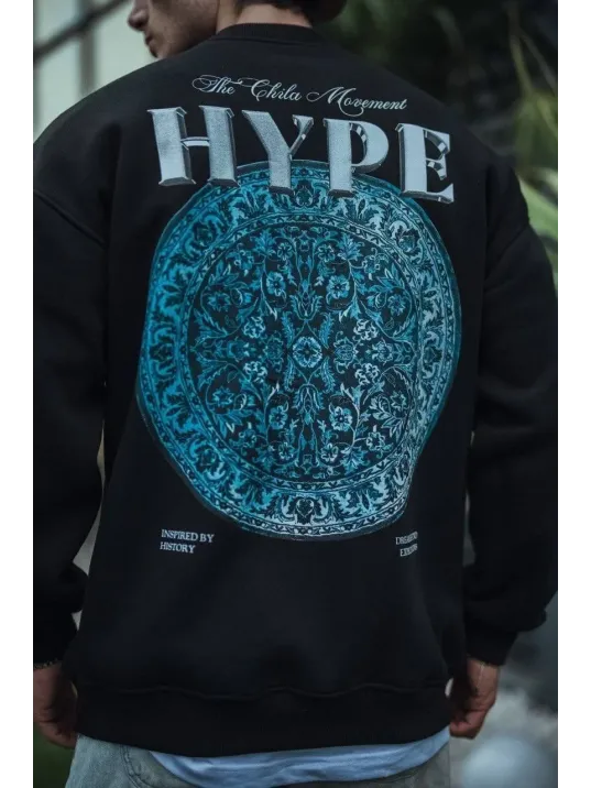 Üç İplik Bisiklet Yaka Baskılı SweatShirt - Siyah Üç İplik Bisiklet Yaka Baskılı SweatShirt - Siyah