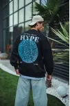 Üç İplik Bisiklet Yaka Baskılı Sweatshirt - Siyah