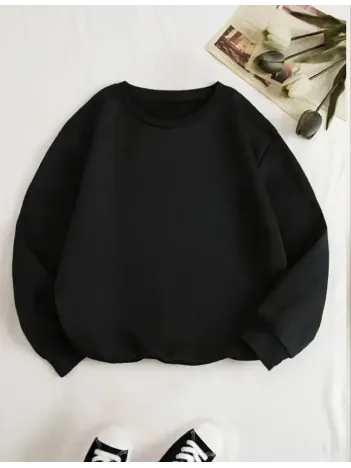 Unisex Üç İplik Biskilet Yaka SweatShirt - Siyah Unisex Üç İplik Biskilet Yaka SweatShirt - Siyah