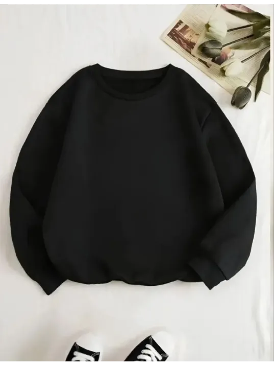 Unisex Üç İplik Biskilet Yaka SweatShirt - Siyah Unisex Üç İplik Biskilet Yaka SweatShirt - Siyah