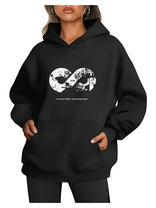 Üç İplik kapüşonlu 10 Kasıma Özel SweatShirt - Siyah Üç İplik kapüşonlu 10 Kasıma Özel SweatShirt - Siyah