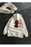 Üç İplik Kapüşonlu Baskılı Oversize Sweatshirt- Beyaz