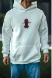 Üç İplik Kapüşonlu Baskılı Oversize Sweatshirt- Beyaz