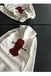 Üç İplik Kapüşonlu Baskılı Oversize Sweatshirt- Beyaz