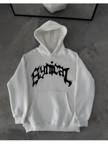 Kışlık Kapüşonlu Baskılı Oversize SweatShirt- Beyaz Kışlık Kapüşonlu Baskılı Oversize SweatShirt- Beyaz