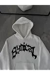 Kışlık Kapüşonlu Baskılı Oversize Sweatshirt- Beyaz
