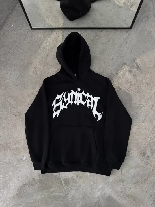 Kışlık Kapüşonlu Baskılı Oversize SweatShirt- Siyah Kışlık Kapüşonlu Baskılı Oversize SweatShirt- Siyah