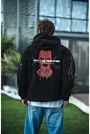 Üç İplik Kapüşonlu Baskılı Oversize Sweatshirt- Siyah