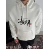 Üç İplik Kapşonlu Baskılı SweatShirt - Beyaz