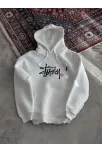 Üç İplik Kapşonlu Baskılı Sweatshirt - Beyaz