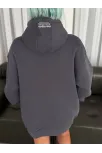 Üç İplik Kapşonlu Baskılı Sweatshirt - Füme